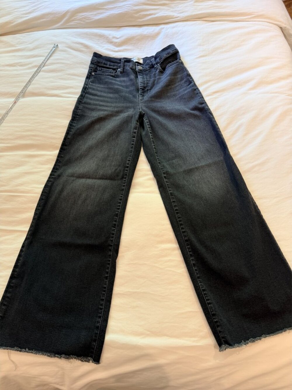 Frame Le Slim Palazzo High Rise Wide Leg Jeans Faded Black Raw Hem Size 29